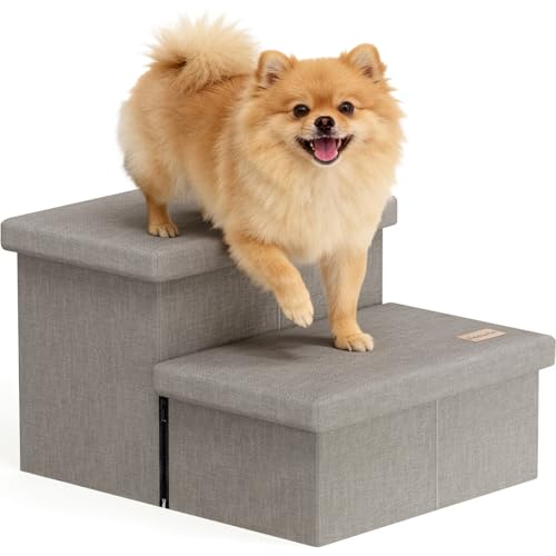 2 Step Wide Dog Stairs with Storage 11" H (Light Grey / 20"D x 13"W x 11"H)