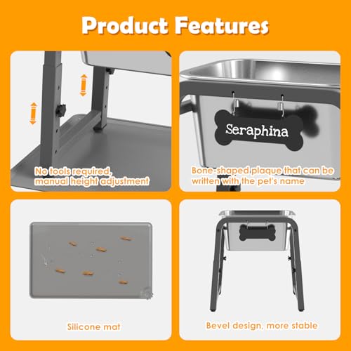 1.85 Gallon Elevated Large Dog Water Bowl with Mat (Grey-1.85 gal & mat / Height: 11.4-16.7")