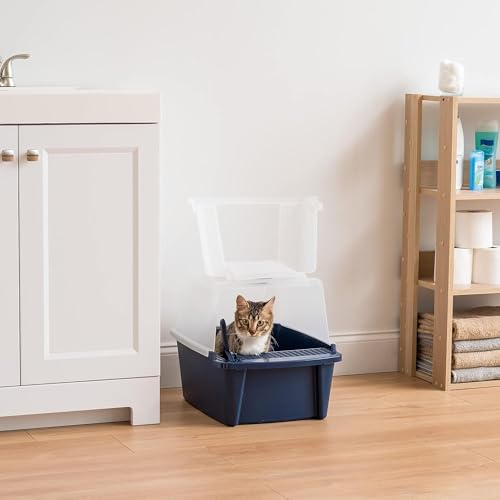 Large Front Door Cat Litter Box (Navy / Split Hooded)