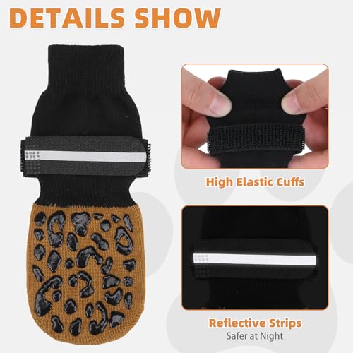 Anti Slip Dog Socks to Prevent Licking Paws (Khaki Reflective / Small/Medium (4 Pack))