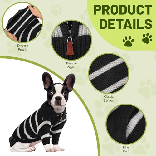Small Dog Sweater with Zipper (Black Stripe Zip(Order One Size Up) / XX-Large)
