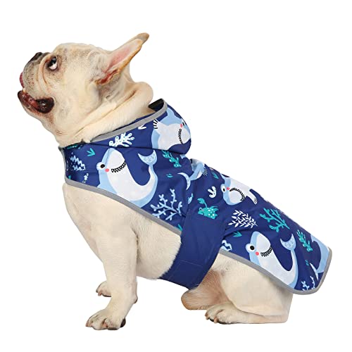 2-in-1 Reversible Dog Raincoat Hooded Poncho Rain Jacket Bl Sharks S (Small / Sharks)
