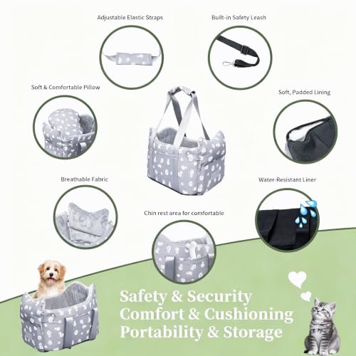 Center Console Dog Car Seat Safe Travel for Small Dogs Under 15 lbs (Gray)