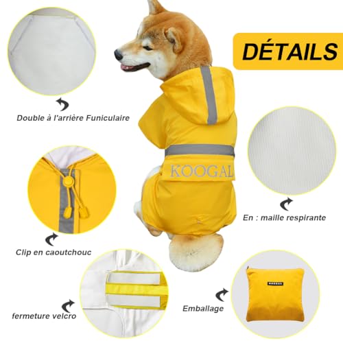 Dog Raincoat Waterproof Hooded (Yellow / 2XL-Fit for 20 to 33 pounds)