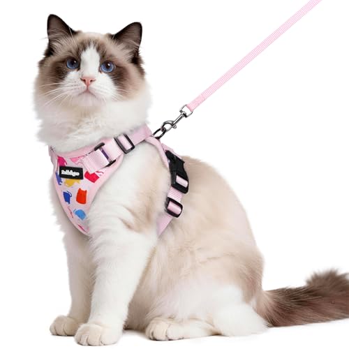Cat Harness and Leash Set (M / Purrty Pink)