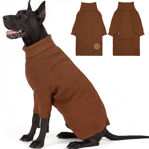 Dog Sweater Long Sleeve Warm Sweaters for Giant Breed Dogs Boy Girl (Brown / XXXX-Large)