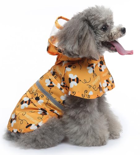 Dog Raincoat Hooded Reflective Waterproof Slicker Poncho (Bee / XS(1-2 pound))