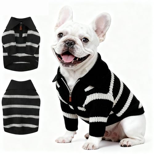 Small Dog Sweater with Zipper (Black Stripe Zip(Order One Size Up) / Large)