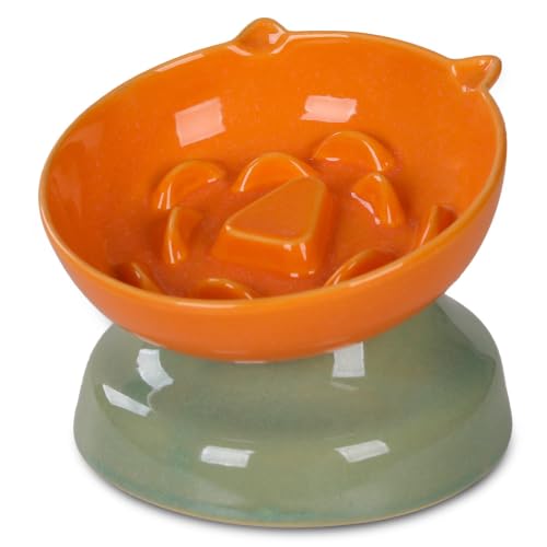 Ceramic Slow Feeder Cat Bowl (Orange)