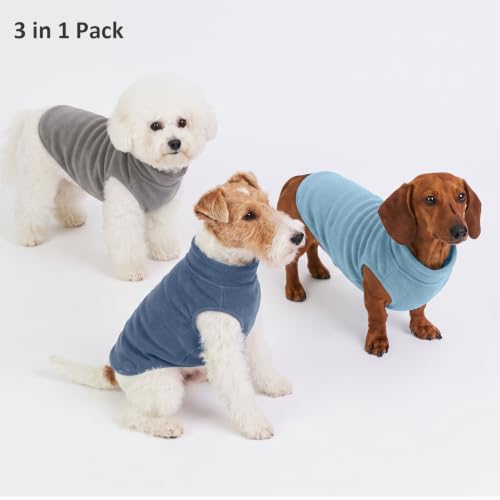 3 Pack Fleece Dog Sweaters for Small Dogs (Gray+Azure+Navy / Medium)