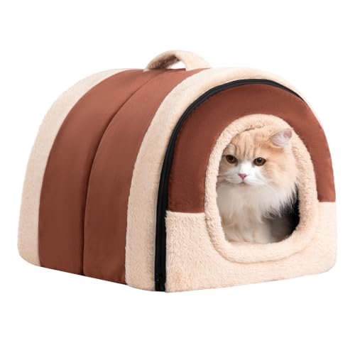 Cat Bed Cave for Indoor Cats for Pets up to 20 lbs (Brown Arched Cave)