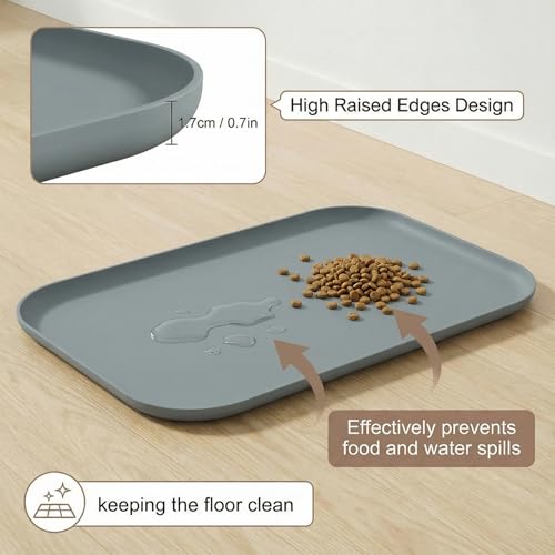 Non Slip Silicone Dog Food Mat for Food and Water (45 x 30 cm / Grey)