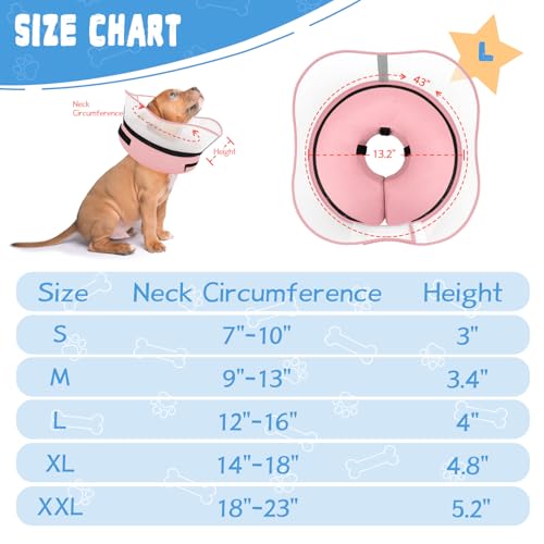 Elevated Inflatable Dog Cone Collar Alternative After Surgery (Solid Pink / L(Neck 12"-16"))