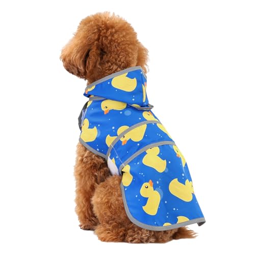 Dog Raincoat for Small Dogs Puppies Waterproof Jacket Hooded Rain Coats with Reflective Strips Leash Hole & Poncho Adjustable Fit (A. Ducks / Small)