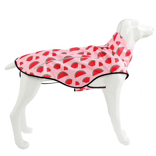 Dog Raincoat Adjustable Waterproof Reflective Rain Jacket for Small Medium Large Dogs (M Chest 26"-32" / Pink Watermelon)
