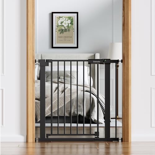 Baby Gate for Stairs No Drilling (Black / 31-36"W, 30"H)