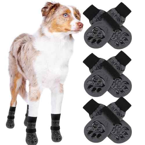 6PCS Anti Slip Dog Socks to Prevent Licking Paws (XX-large (6 Count) / Black and Grey)