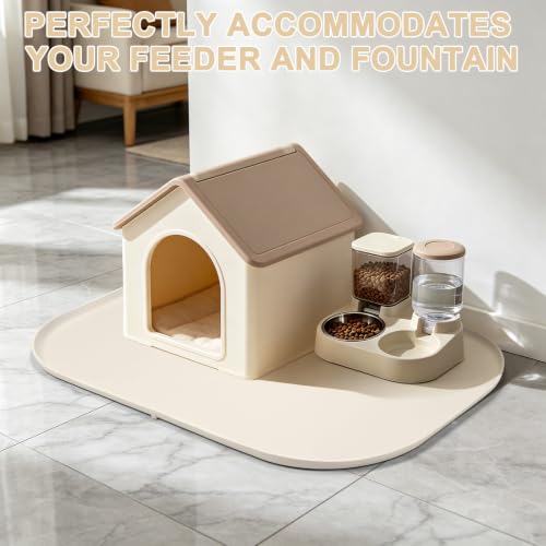Waterproof Silicone Pet Food Mat with Raised Edge for Dog & Cat (White Sand / 36"L x 24"W)
