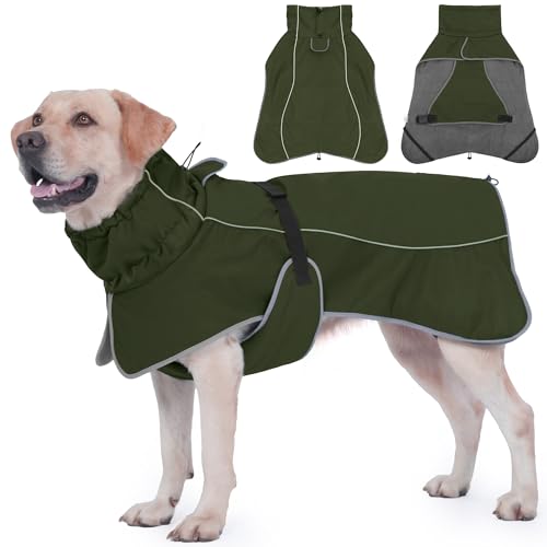 Dog Raincoat Waterproof Dog Coat with Polar Fleece Lining (Army Green / Large)