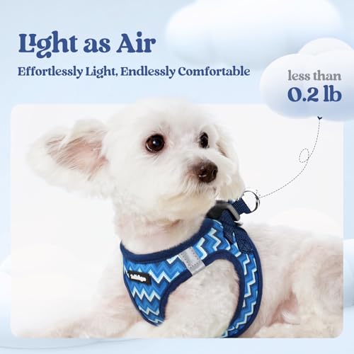 Dog Harness Medium Sized and Leash Set (Blue Zigzag / L (chest: 18.2 - 20.5"))
