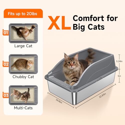Stainless Steel Litter Box (Dark Grey XL)