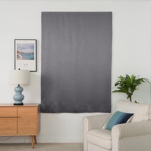 Self Adhesive Curtains 100% Blackout Shades Window Cover Sticky Curtain Portable Easy Open Black Out Curtains for Bedroom Living Room No Drilling (Dark Grey/ Thickened / 59"W x 63"L (Pack of 1))