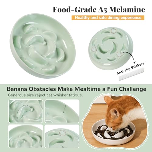 Melamine Cat Slow Feeder Bowl (Green / 2"H)