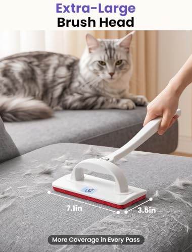 Reusable Pet Hair Remover Brush for Furniture (White+Red / Extra-Large)