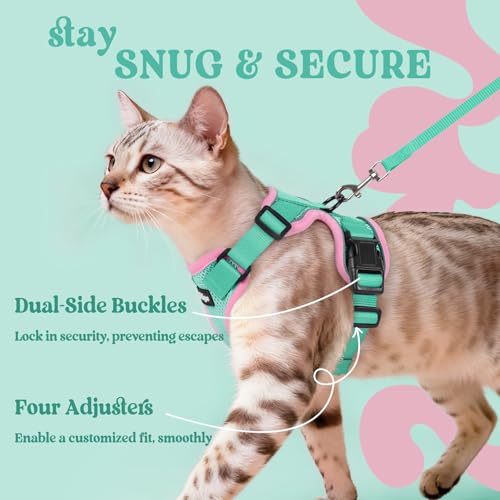 Cat Harness and Leash Set (M / Green & Pink)