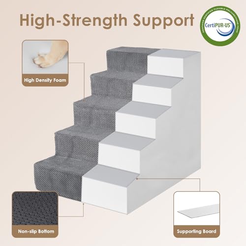 Dog Stairs for High Bed 25" H (Grey / Extra Wide 17.7" x 35" x 25")