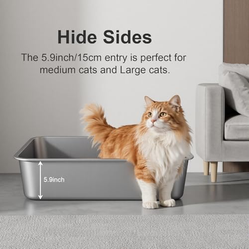 X Large High Sided Stainless Steel Cat Litter Box (23.62"L x 15.75"W x 5.91"H)