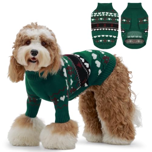 Warm Dog Sweater (Nordic Hearts-Green / X-Large)