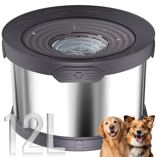 12L Dog Water Bowl No Spill Stainless Steel for Slow Drinking Gray (12L / Grey)