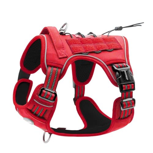 Tactical Dog Harness Medium Sized Dog No Pull Adjustable Dog Vest (Red / M(Neck:16-22",Chest:22-33"),35-50 lbs)