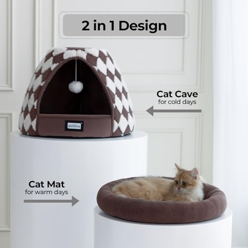 Cat Beds for Indoor Cats (21"L x 21"W x 16"Th / Dark Brown)