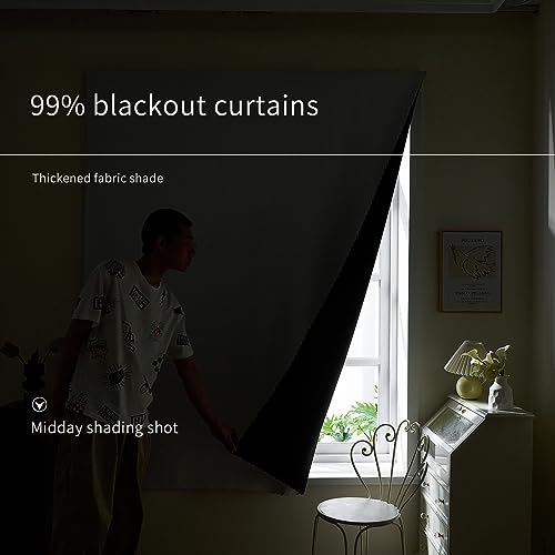 100% Window Blinds Blackout Portable Black Out Curtains Adhesive Curtains for Living Room No Drilling (White/ Thickened / 47"W x 63"L (Pack of 1))