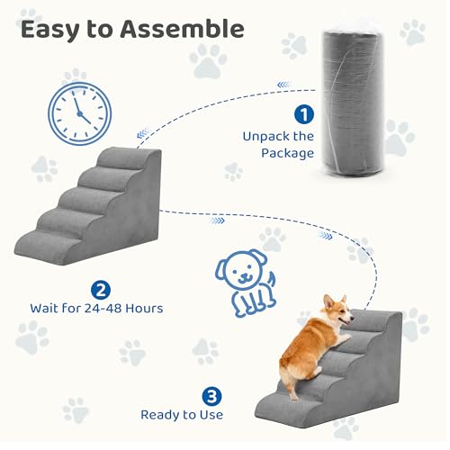 Dog Stairs for Small Dogs and Cats (Grey / Round-22.8"H)