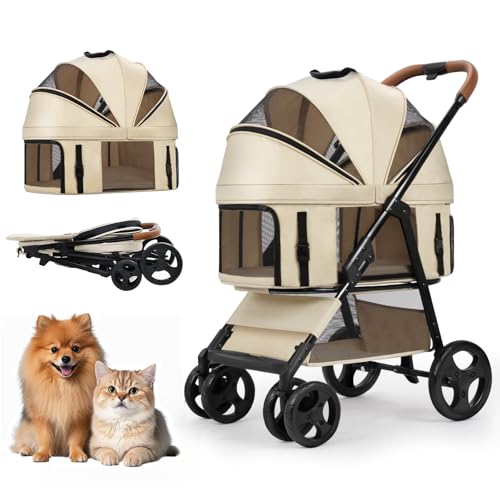 4 Wheels Pet Stroller for Small (Khaki)