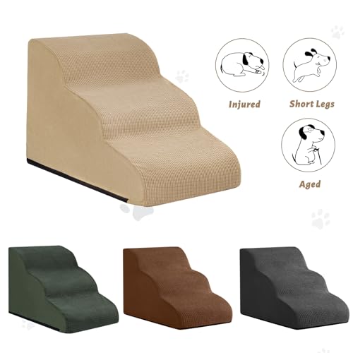Dog Stairs for Small Dogs and Cats (Khaki / Standard 3-Step 15.7"H)