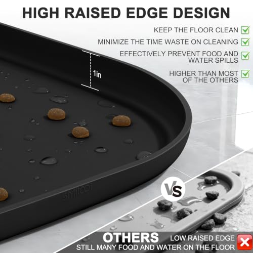 Waterproof Silicone Pet Food Mat with Raised Edge for Dog & Cat (Black / 36"L x 24"W)