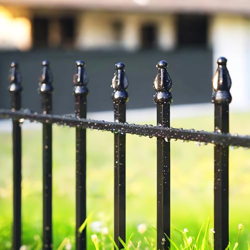 36" H x 28" W Metal Garden Fence with Gate (Black / 36″ H x 11.6 ft (4 Panels + 1 Gate))
