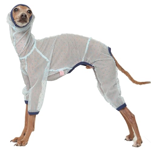 D Doggy Star Italian Greyhound Clothes Sheer Mesh Onesie Summer Jumpsuit Breathable Full Body Protection for Outdoor Walks Small Whippet Fit (S / Sheer Mesh Blue)
