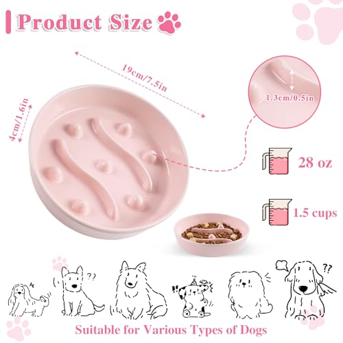 Ceramic Slow Feeder Dog Bowls (Pink-L)
