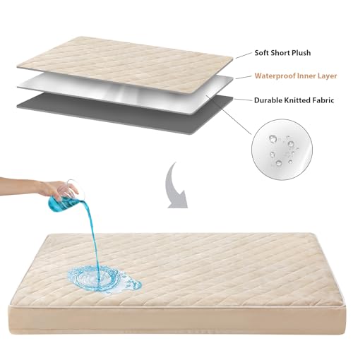 Orthopedic Waterproof Large Sized Senior Dogs Bed for Comfy Sleep (Beige / 36"L x 27"W x 3"Th)