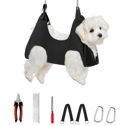 Dog Grooming Hammock for Nail Trimming (2XS（ Max 8 Lb：Leg space: 3.7"-8.7"） / Black)