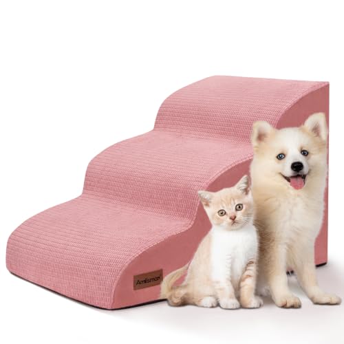Dog Stairs for Small Dogs (Pink / Standard 3-Step 15.7"H)