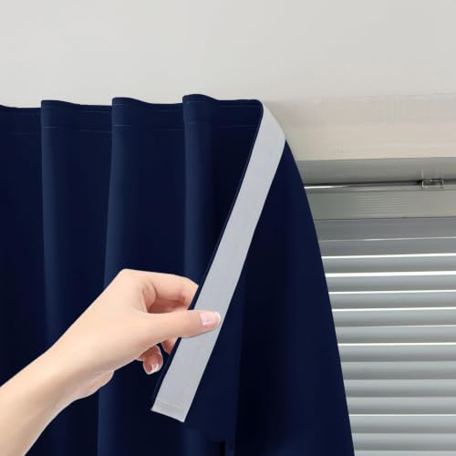 Self Adhesive Portable Blackout Curtains for Bedroom Easy to Install Window Thermal Lnsulated Kitchen Room Darkening Small Window Curtains (47"W x 79"L (Pack of 2) / Navy Blue)