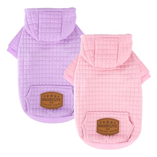 2 Pack Dog Hoodie Sweaters for Small Medium Dogs Warm Dog Clothes for Large Dogs Soft Waffle (Pink+Purple / XXS (Back: 8",Chest: 11",2.5-5lbs))