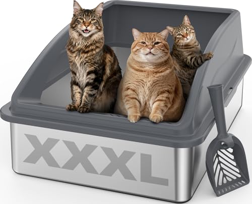 Stainless Steel Litter Box Extra Large for Big Cats and Multi (Dark Grey / XXX-Large)