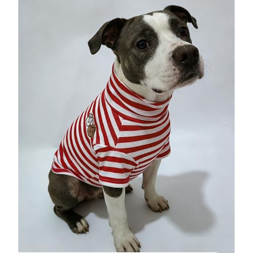 Turtleneck Dog Shirt Cute Doggie Embroidery Super Soft Dog Sweatshirt Stretchy Striped Puppy Pullover for Cats Small Medium Large Dogs (Red Striped / 6X-Large)